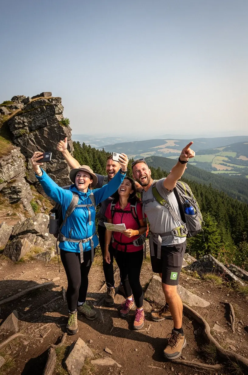 Detailreiche topografische Karte mit Wanderwegen und Rastplätzen für optimale Routenplanung